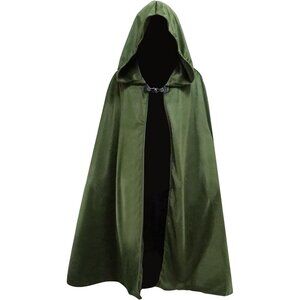 🆕Women Green Renaissance Cloak with Hood Velvet Cape Halloween Cosplay Costume